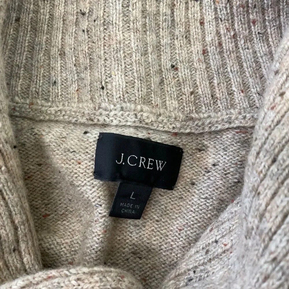 J.Crew Rugged Merino wool blend men’s L brown Shawl Collar Donegal Sweater